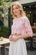 Floral Lace Cropped Top- Pink