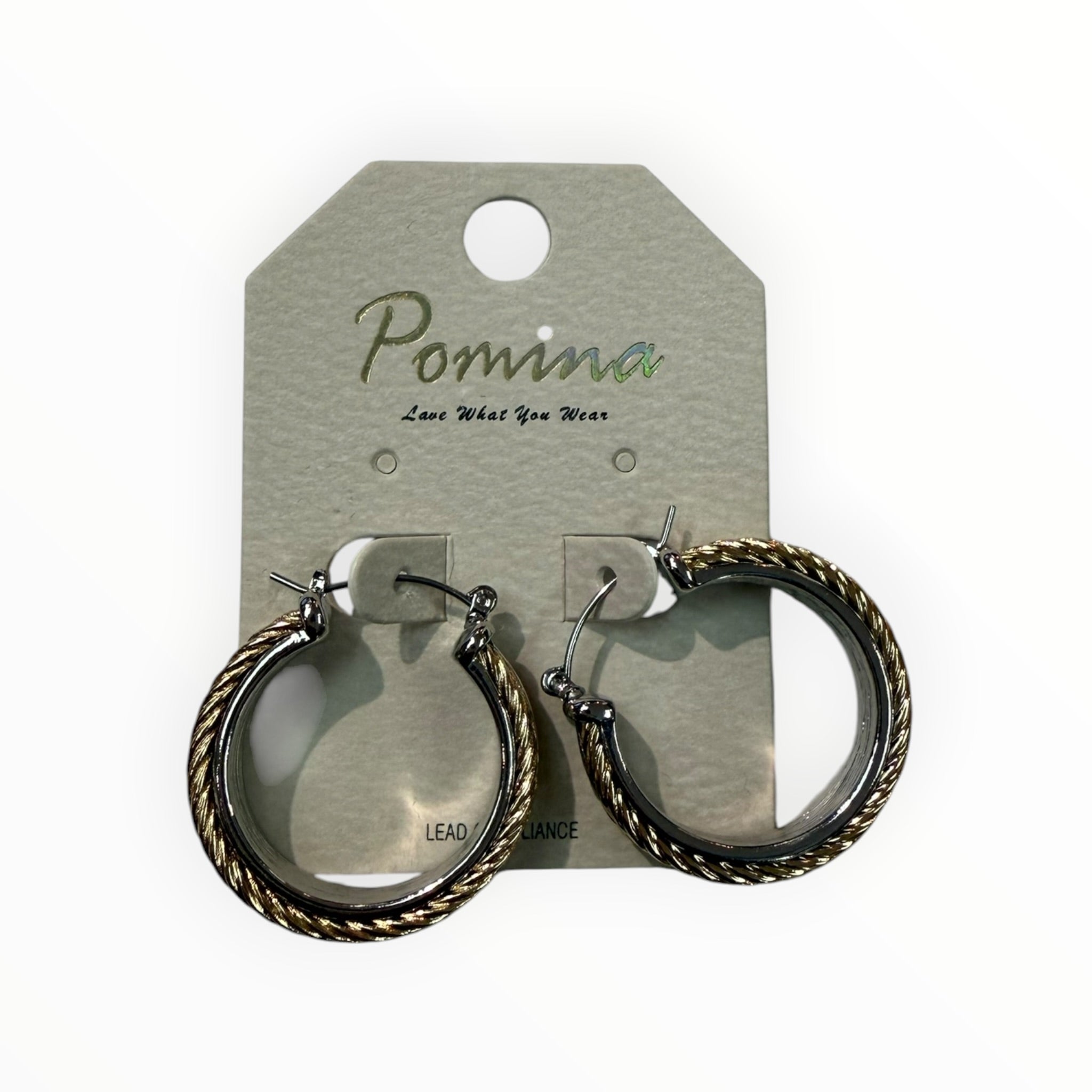 Silver 1" Twisted Gold Accent Hoop Earrings