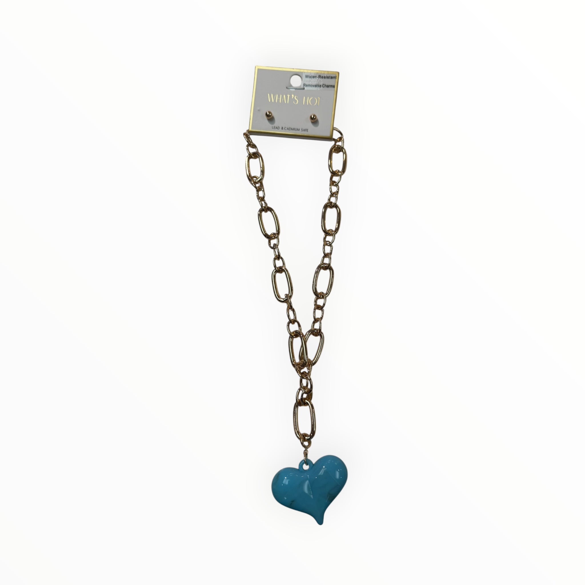 Gold Chunky Chain With Turquoise Heart Necklace