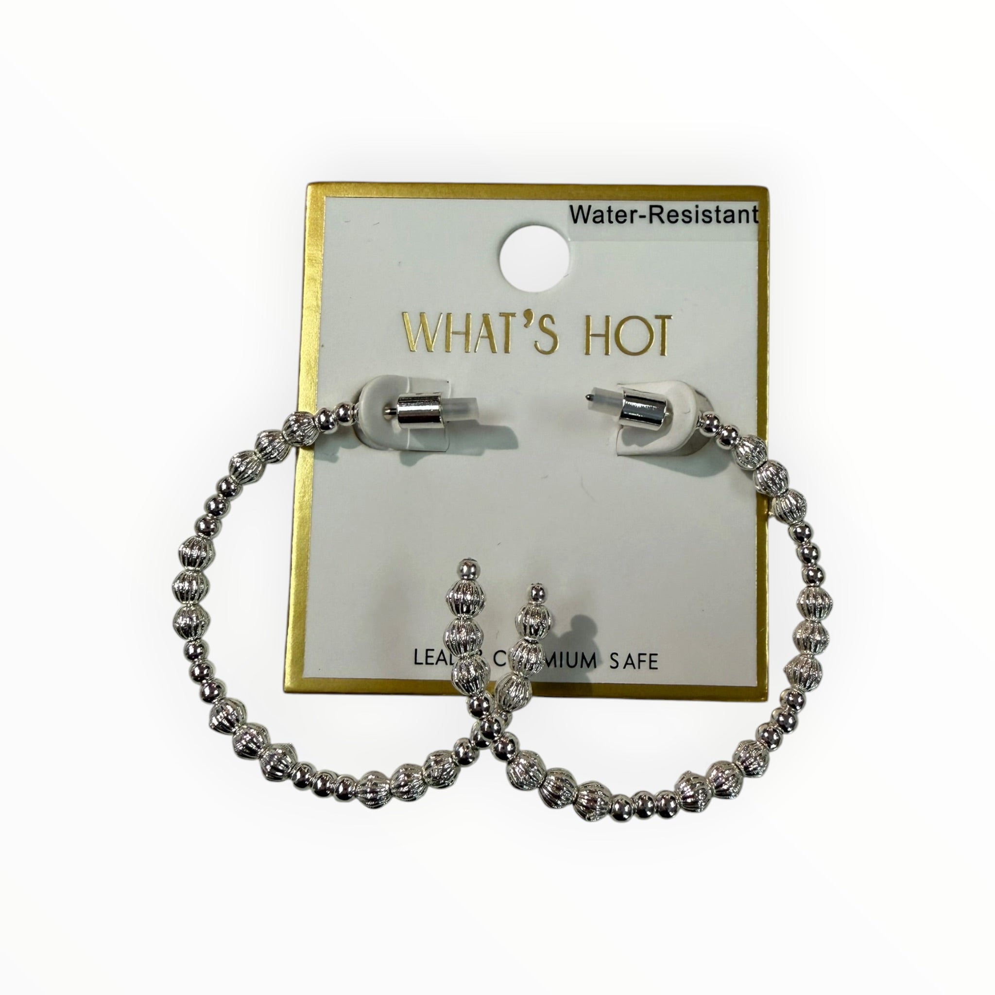 Silver Beaded 2" Hoop Earrings