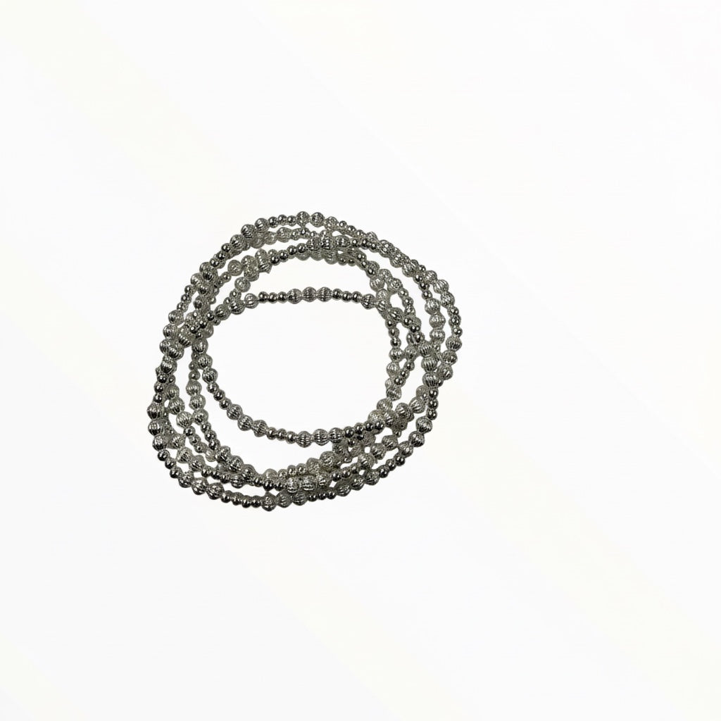 Set of 5 Silver Beaded Bracelets