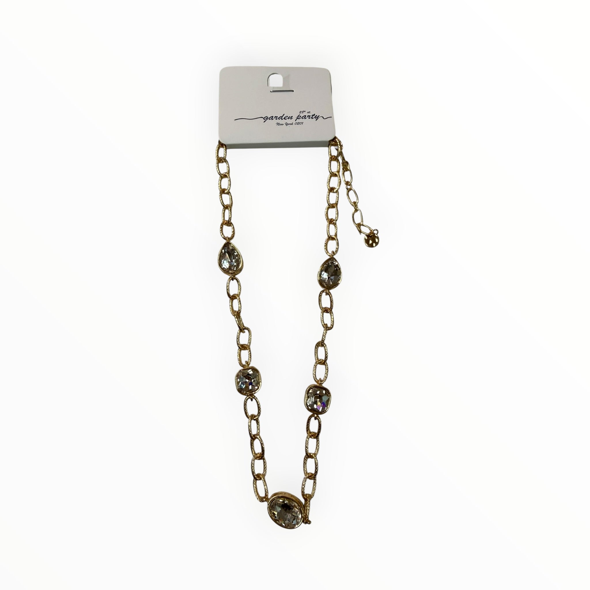 Gold Textured Chain with Teardrop Stone Necklace