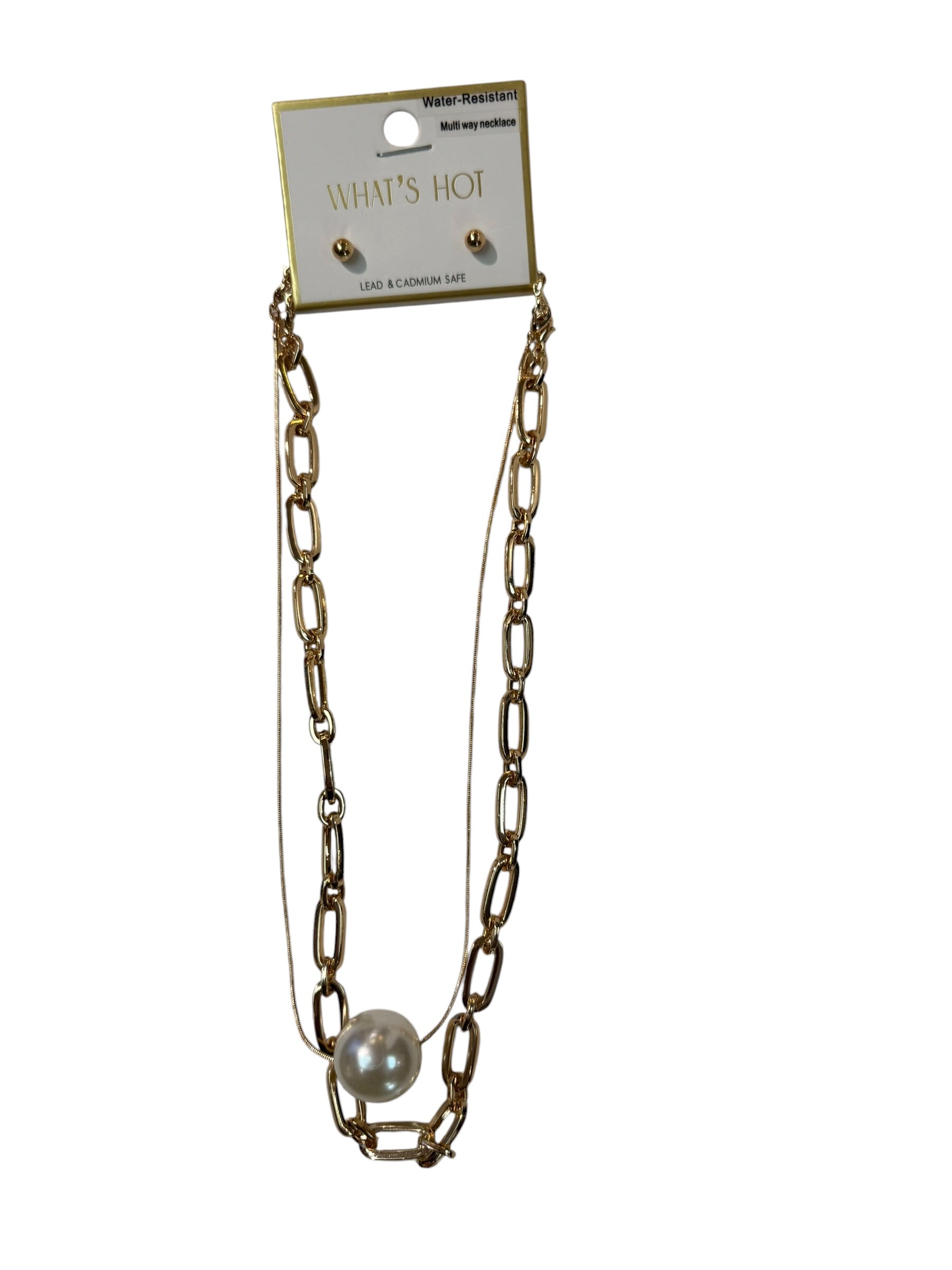 Pearl Bead & Gold Chain Layered Necklace