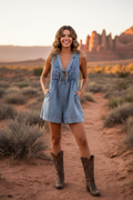 Plus Size V Neck Rhinestone Denim Romper