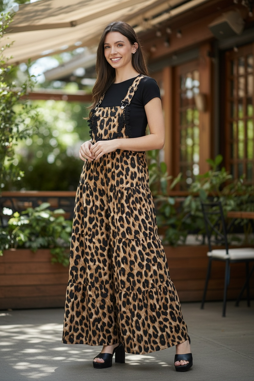 Flowy Cheetah Print Overalls