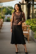 Long Sleeve Sheer Lace Fitted Tops