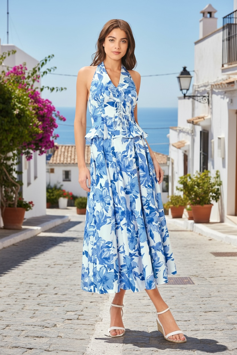 Floral Woven Skirt- Blue