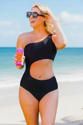 Side Cut One Piece Swimsuit- Black