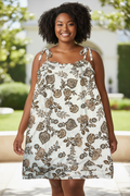 Plus Size Floral Pleated Sleeveless Mini Dress