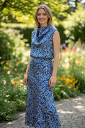 Floral Cowl Neck Sleeveless Top- Blue