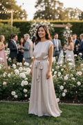 Round Neck Tie Waist Sleeveless Maxi Dress