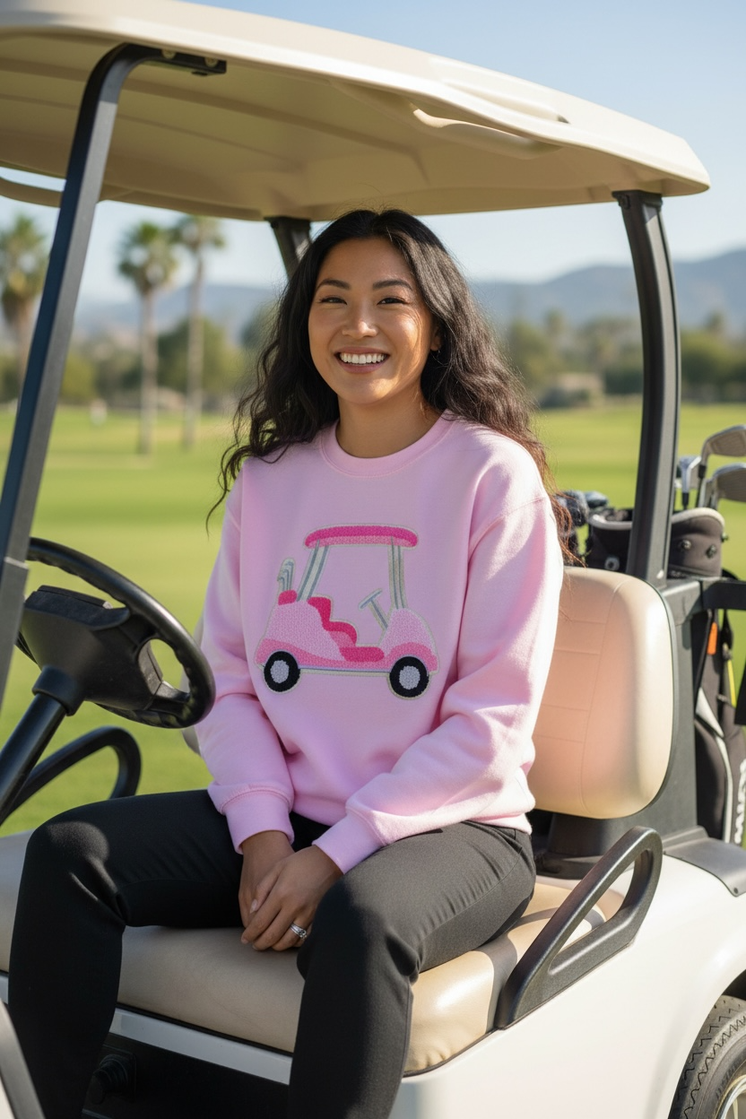 Preppy Golf Cart Sweatshirt- Pink