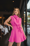 Cowl Neck Sleeveless Mini Dress- Pink