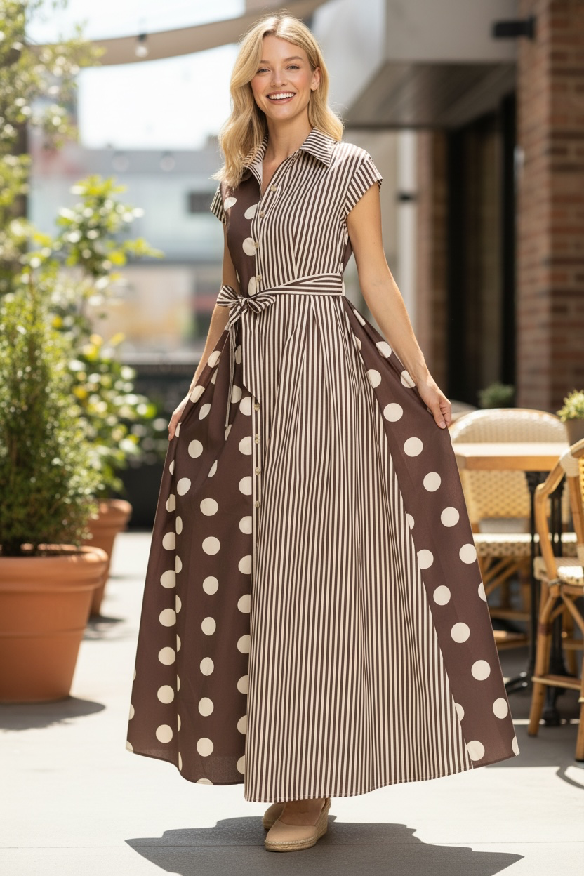 Dot Stripe Shirt Dress