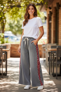 Leopard Stripe Denim Wide Leg Pants