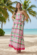 Plaid Contrast Fringe Hem Maxi Dress