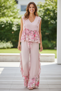 Floral Patch Ruffled Sleeveless V-Neck Top