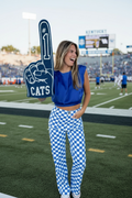Checkered Jeans with Elastic Band- Blue/White