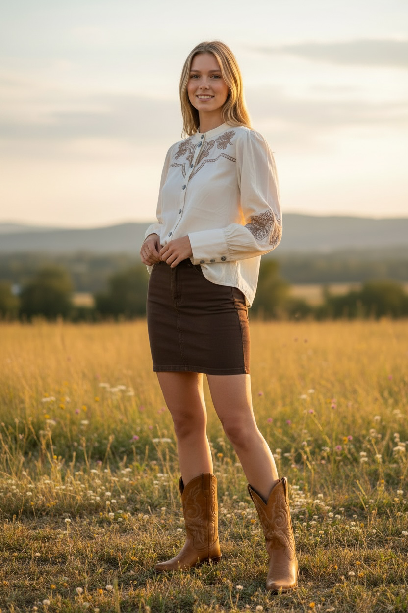 Embroidered Button Up Top- Cream