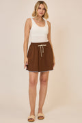 Plus Size Elastic Waist Mini Skirt- Brown