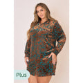 Plus Size Floral Velvet Mini Dress- Teal