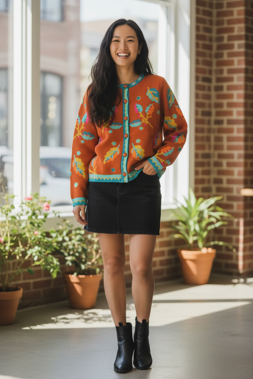 Collarless Long Sleeve Button Down Sweater
