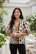 Silky Geometric Top- Cream/Black