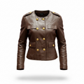 Double Breasted Front Button Leather Jacket
