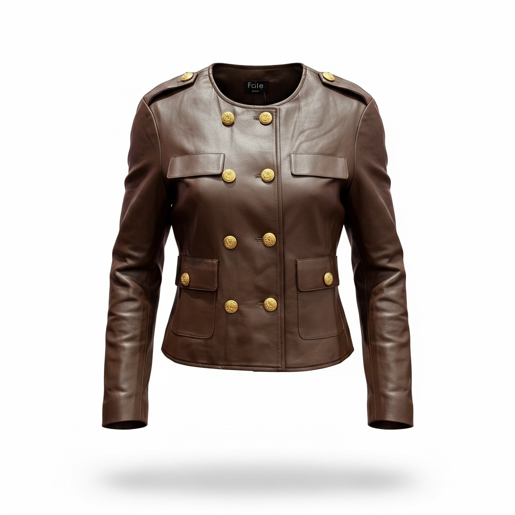Double Breasted Front Button Leather Jacket