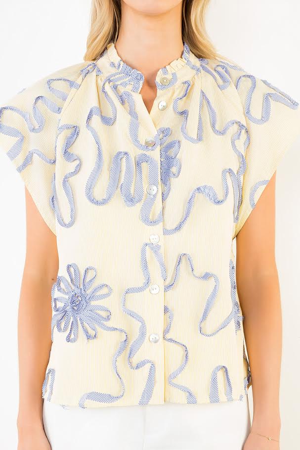 Striped Flower Top- Yellow