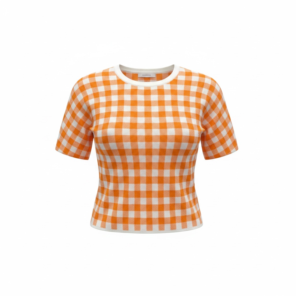 Gingham Checkered Top- Orange/White