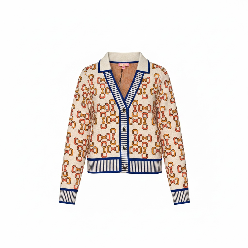 Bow Print Cardigan with Gold Buttons
