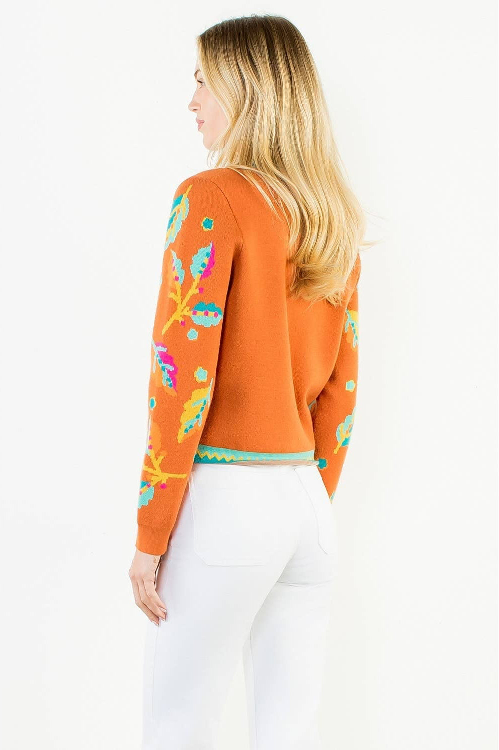 Collarless Long Sleeve Button Down Sweater