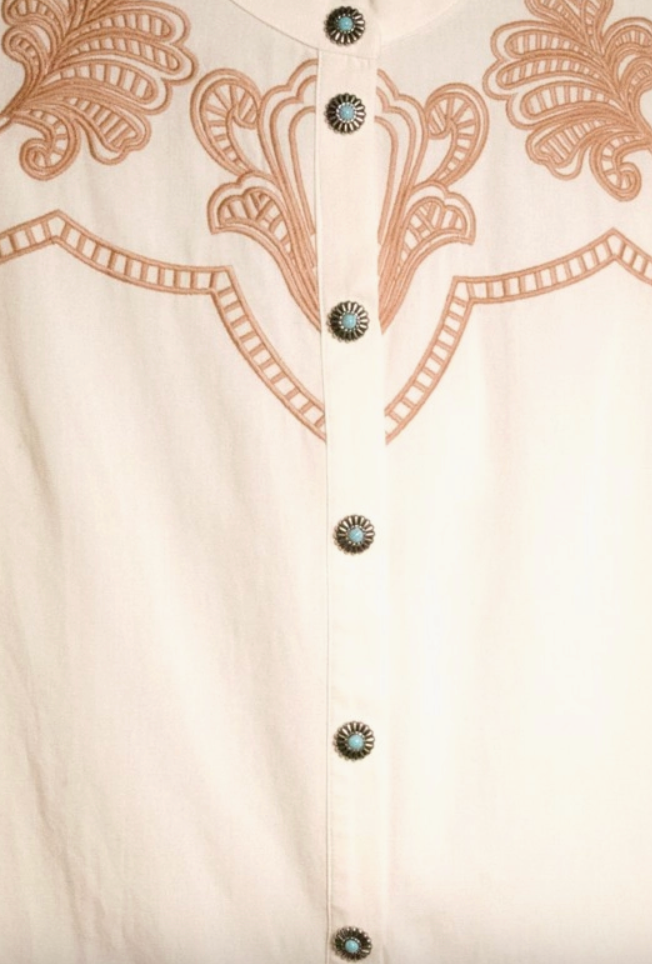 Embroidered Button Up Top- Cream