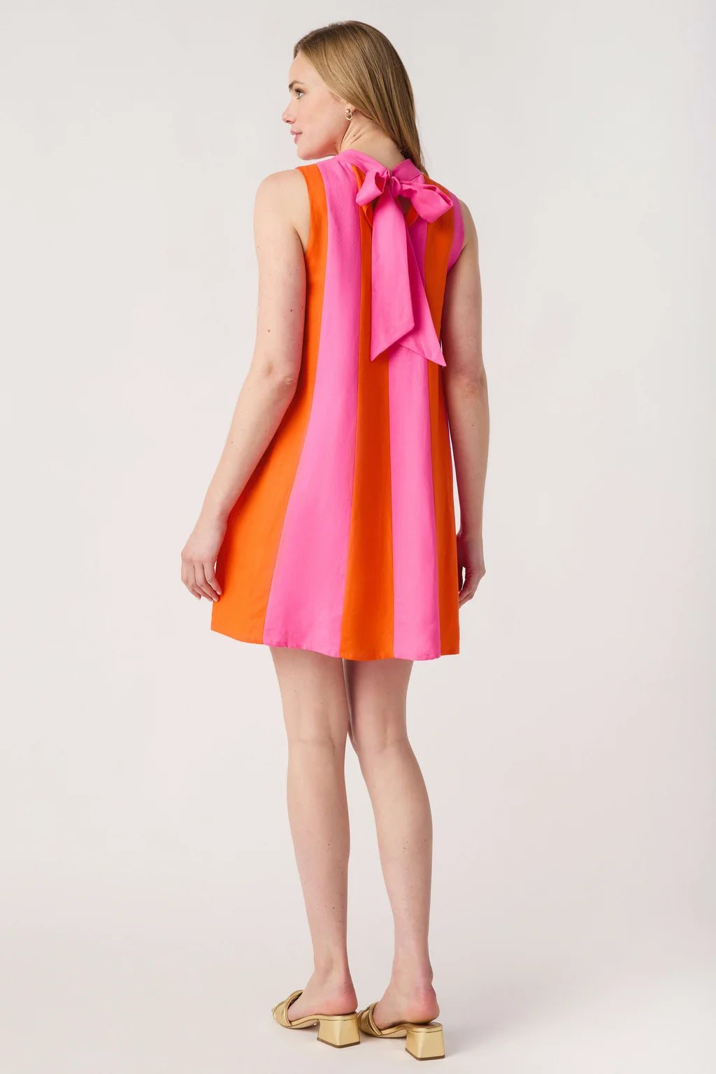 Sleeveless Colorblock Midi Dress- Pink/Red/Orange