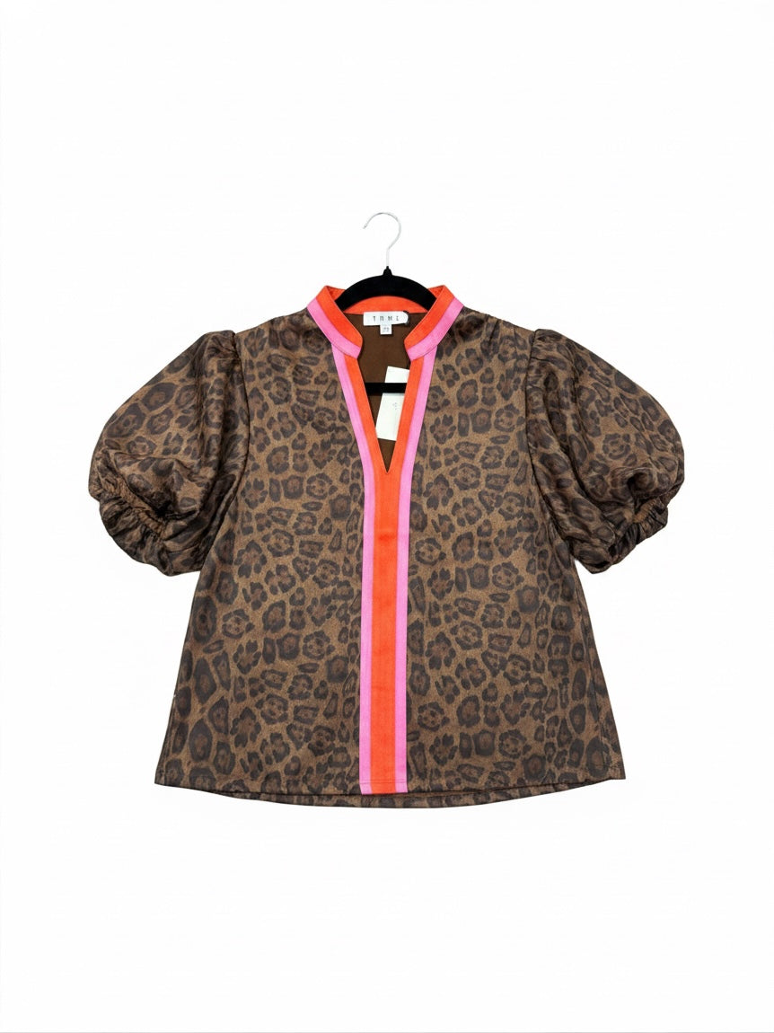 Animal Print Top with Color Blocking Detail