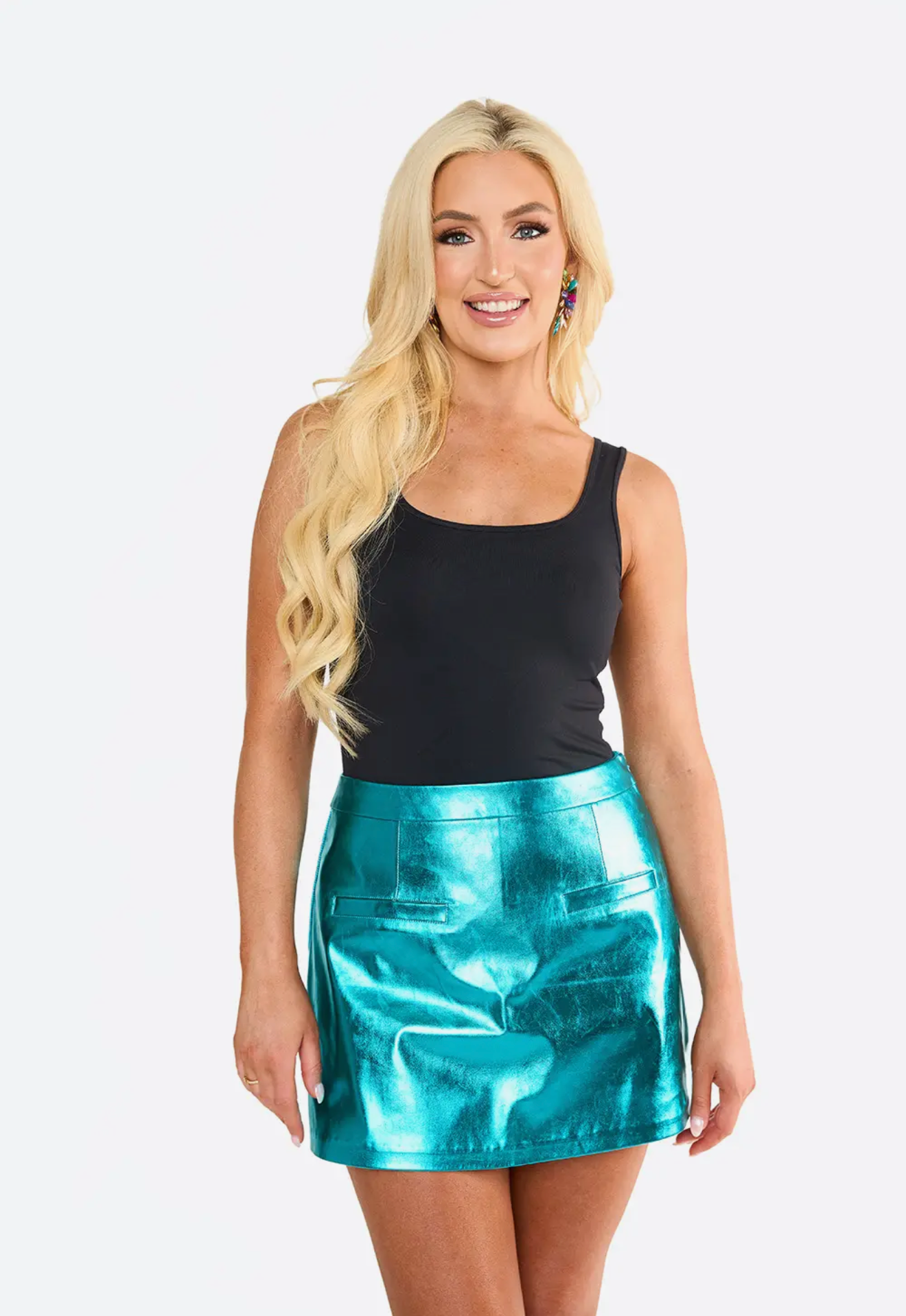Chelsea Metallic Faux Leather Skort- Turquoise Blue
