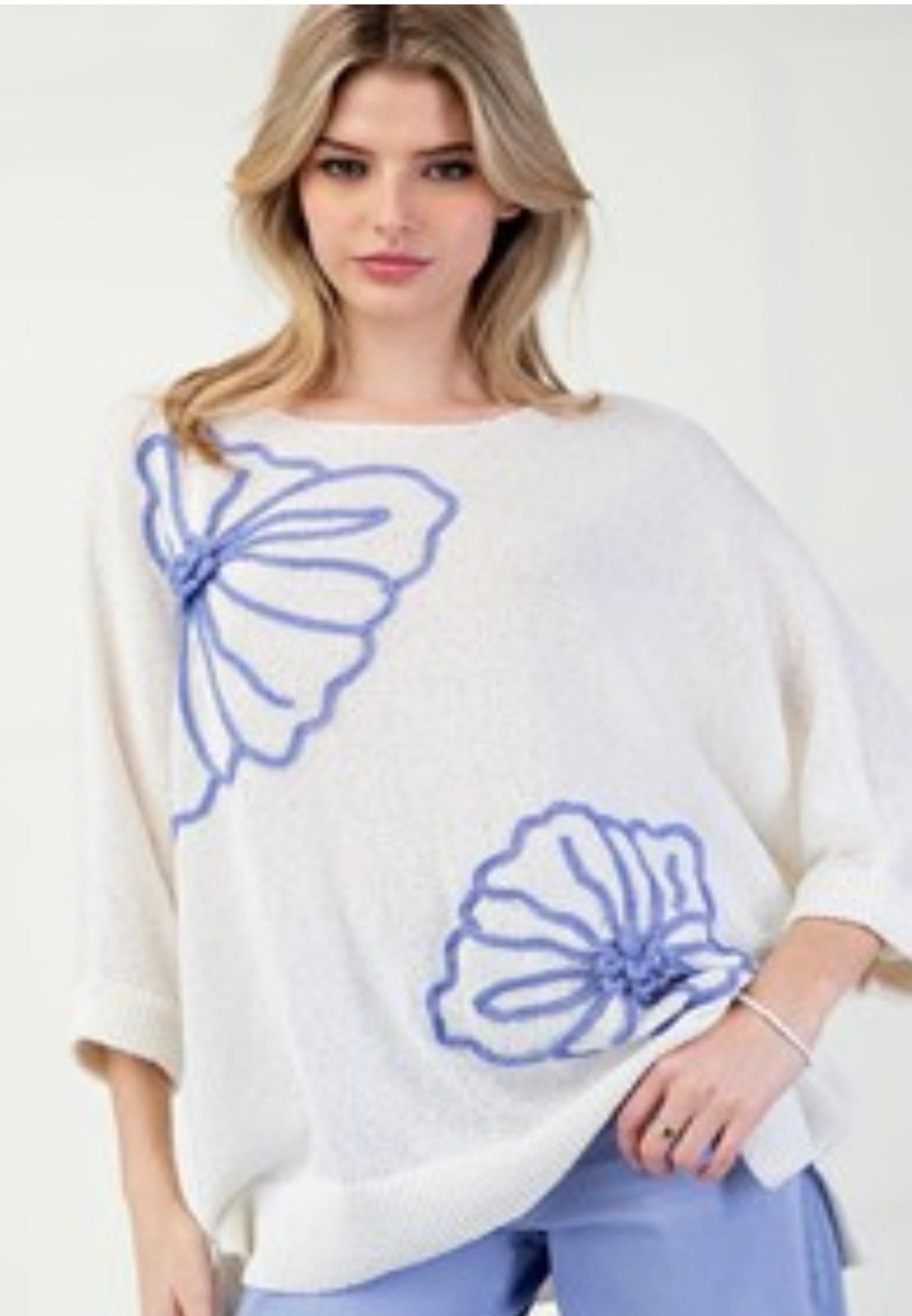 LS Flower Pattern Knitted Sweater Top