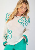 LS Flower Patterned Loose Fit Knitted Sweater