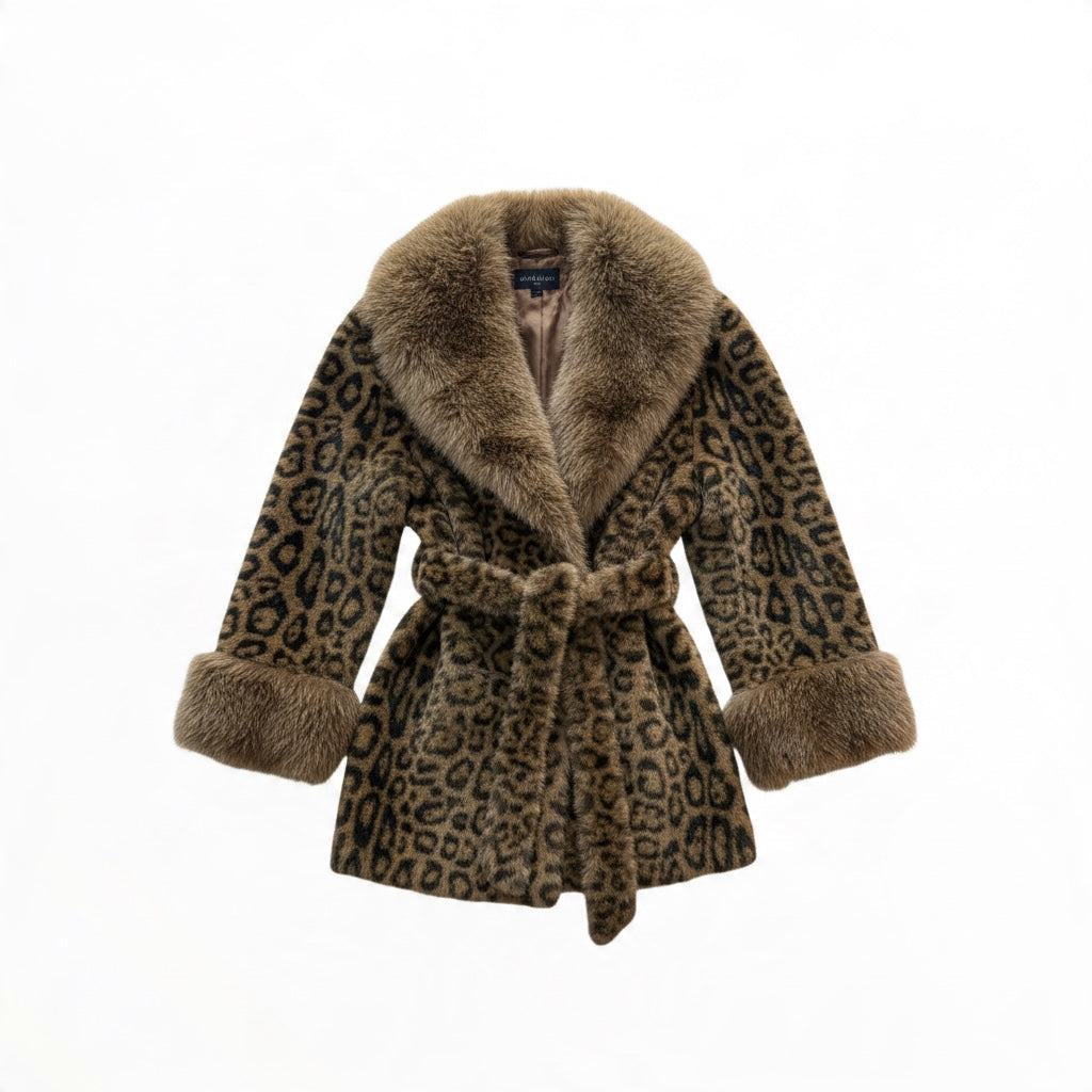 Plus Size Leopard Plush Faux Fur Coat