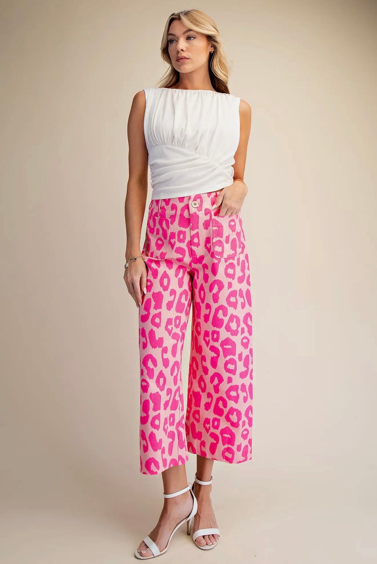 Cropped Wide Leg Leopard Pants