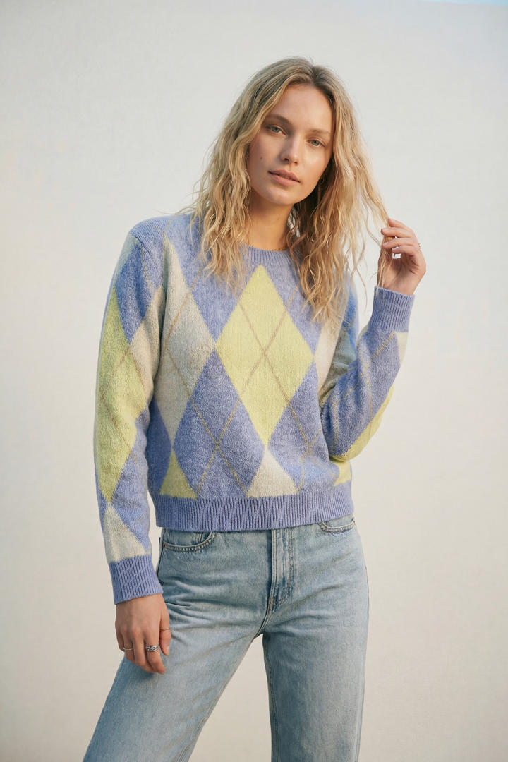 Diamond Patterned Sweater- Blue/Yellow