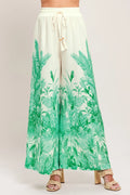 Tropical Flowy Pant- Ivory/Green