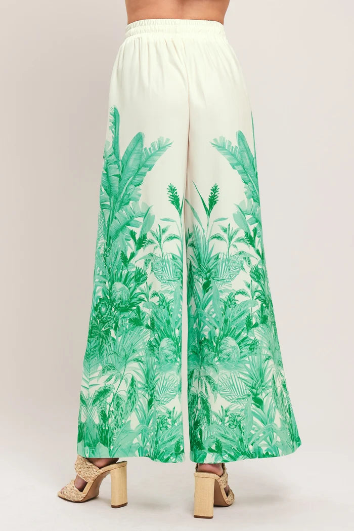 Tropical Flowy Pant- Ivory/Green