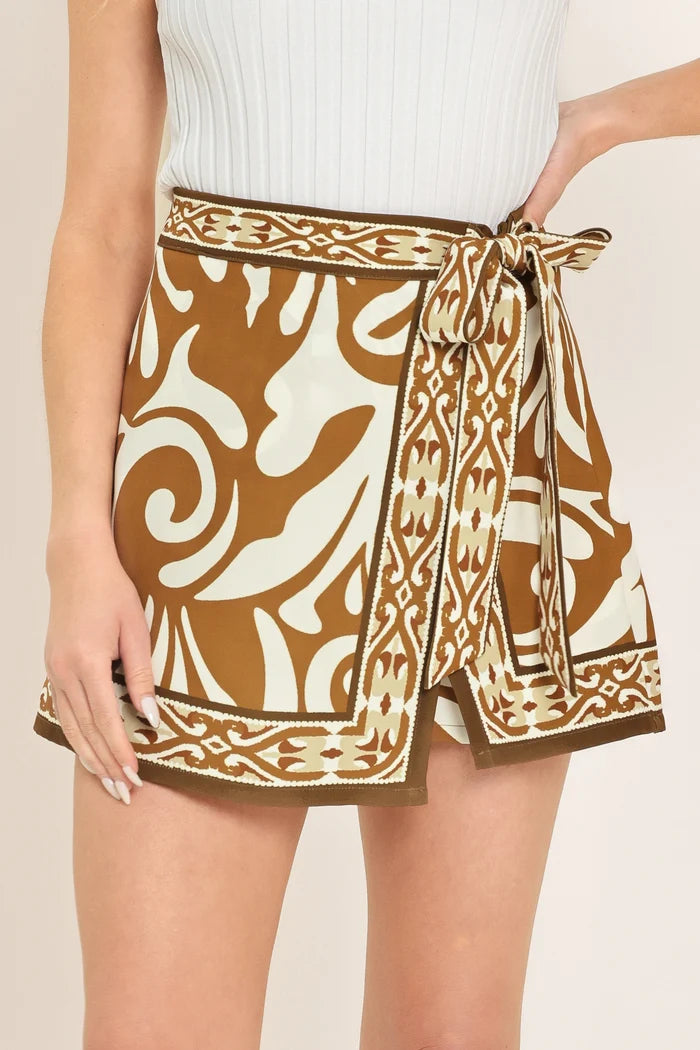 Coastal Woven Skort- Brown