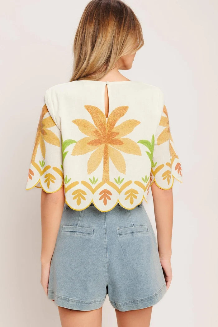 Tropical Printed Crop Top- Ivory