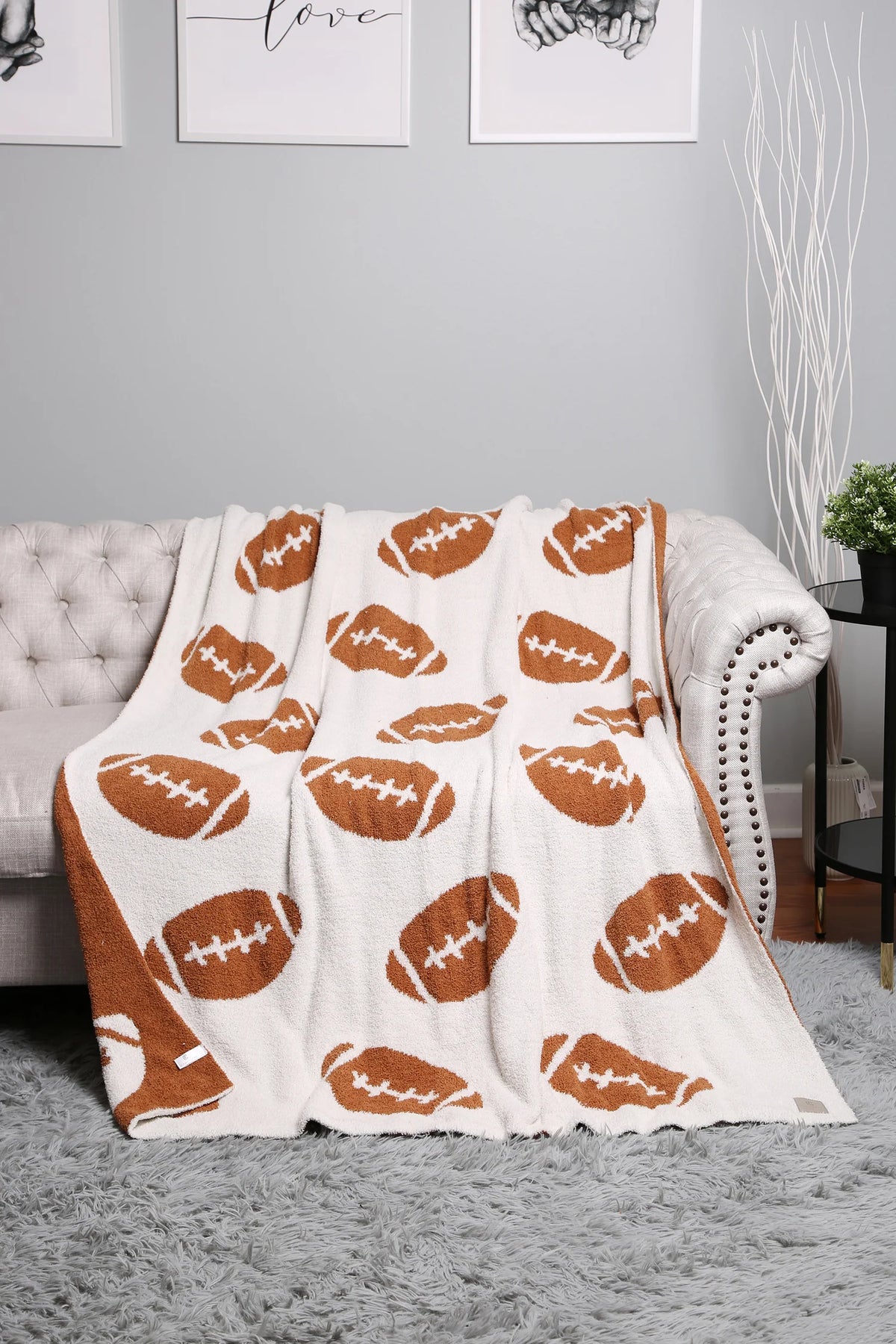 Football Pattern Luxury Soft Throw Blanket- Brown/White