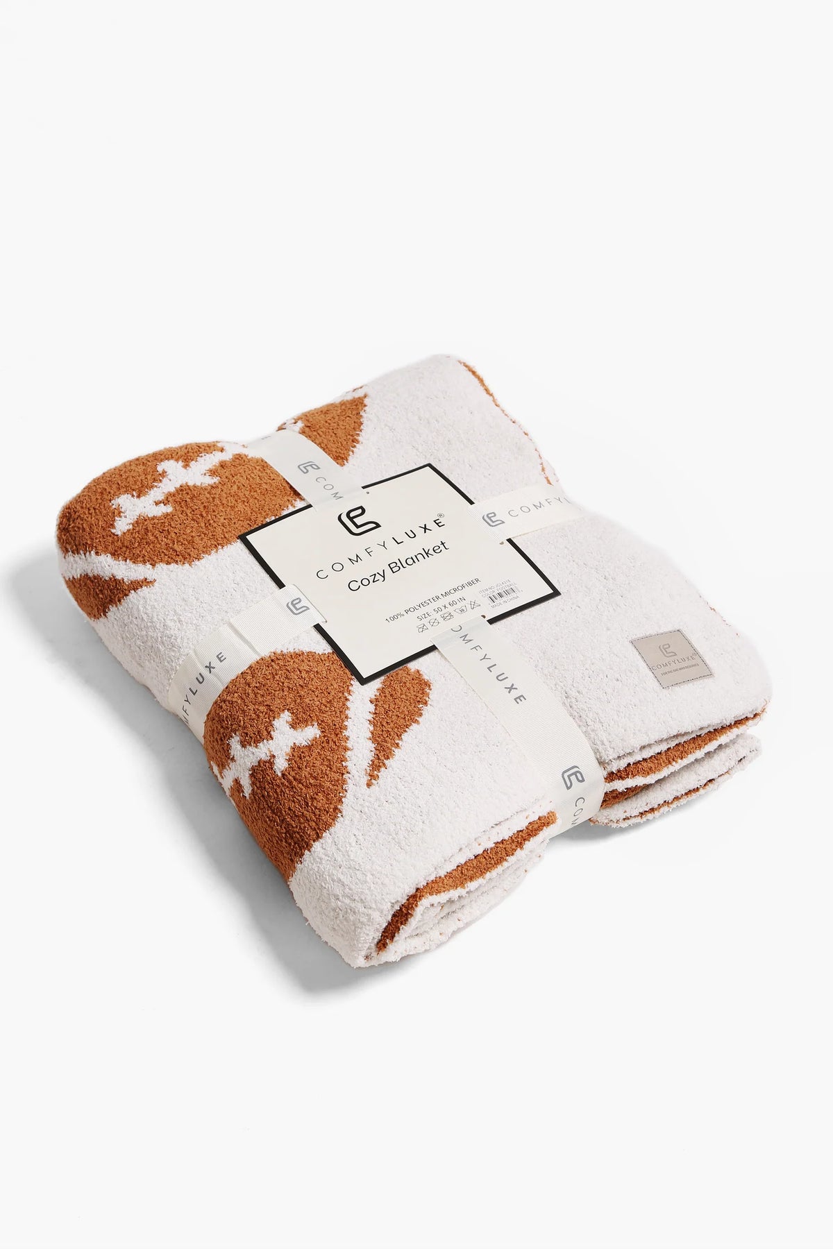 Football Pattern Luxury Soft Throw Blanket- Brown/White