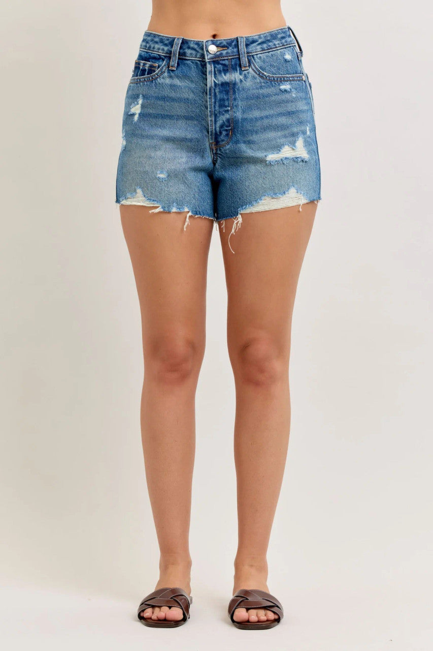 High Waist Distressed Denim Shorts
