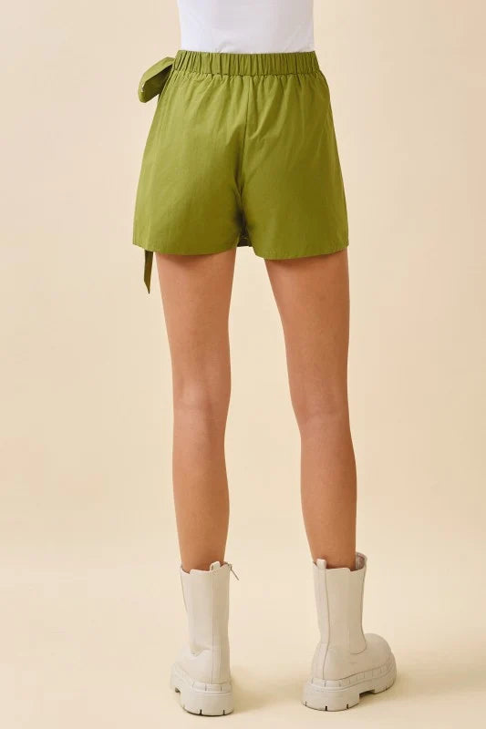 Wrap Front Braided Trim Detail Self Tie Skort- Green
